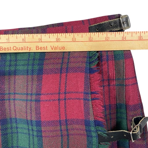 Vintage Moffat Weavers Scotland Plaid Tartan Kilt Skirt UK 14 Wrap Buckle Wool - Picture 10 of 13